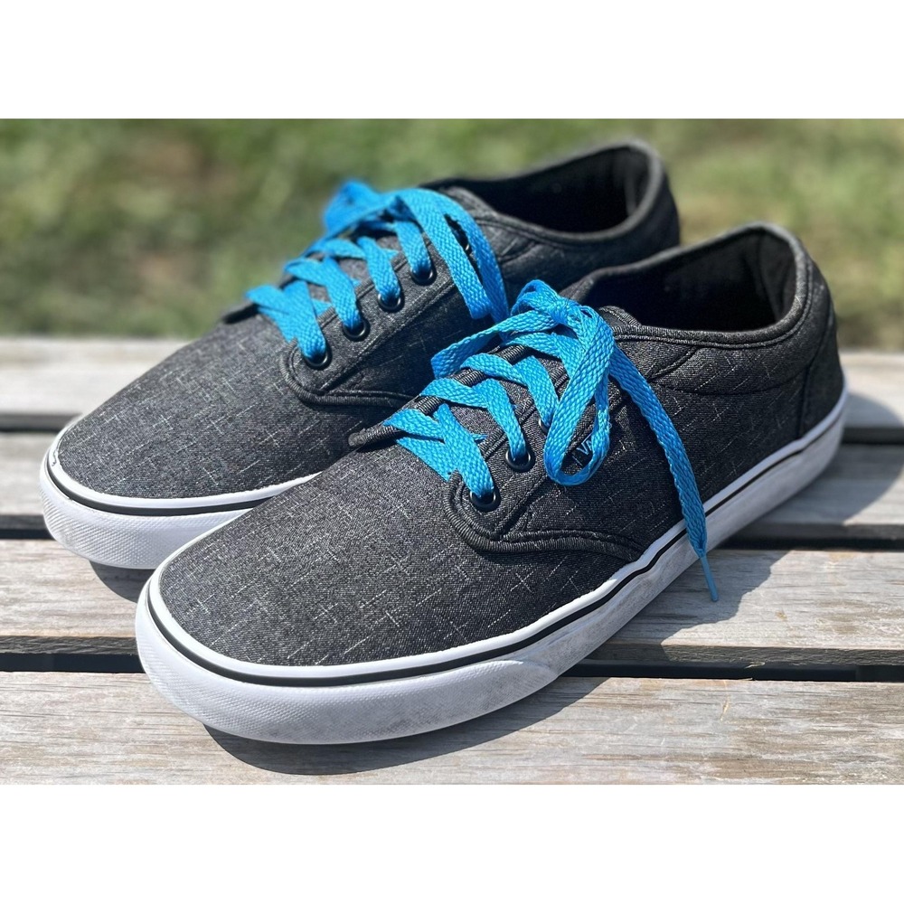 Vans Shoes Mens Size 9.5 Black Blue Lace Up Low Top Casual Skate Sneakers Canvas - Picture 3 of 13